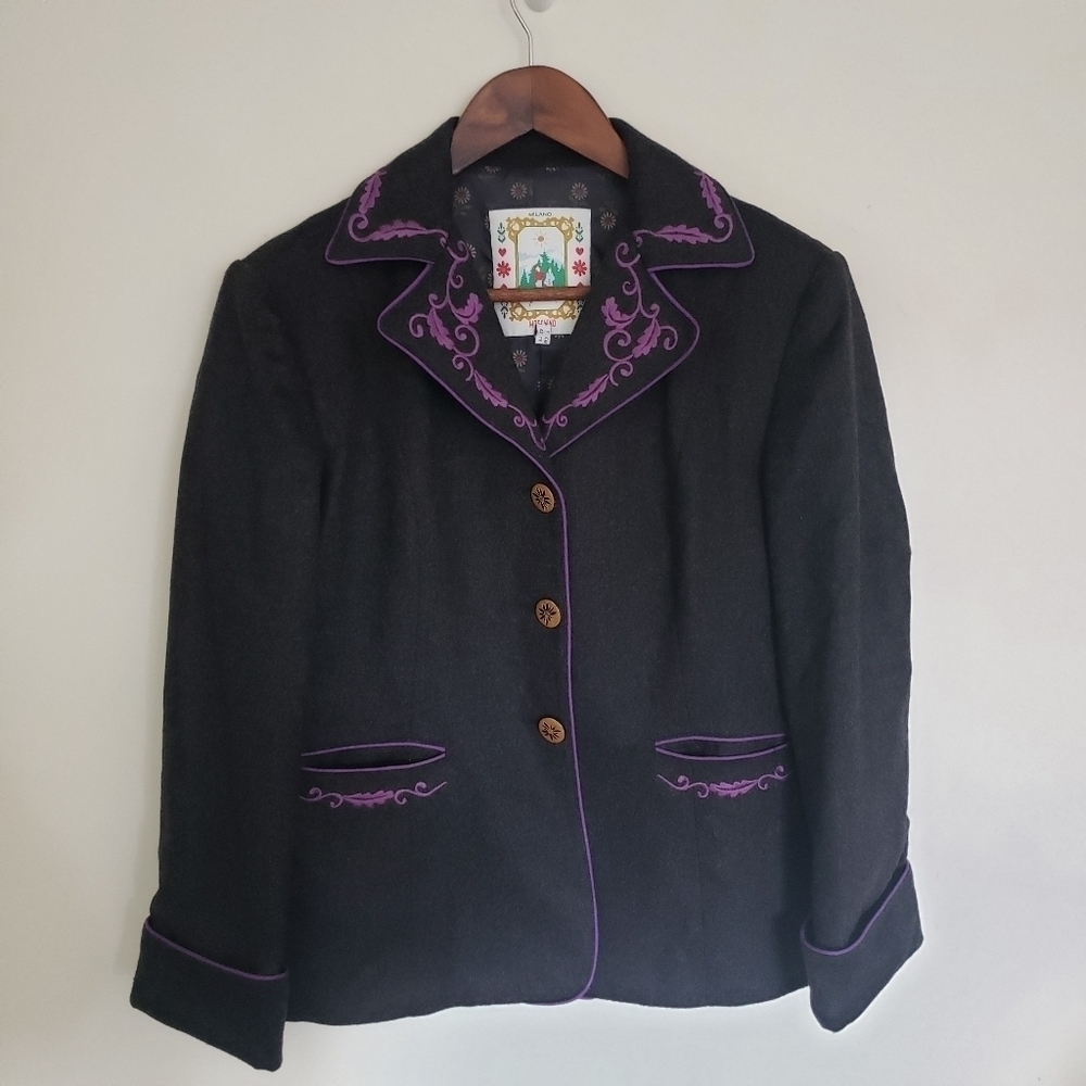 Moschino Wool Cashmere Blazer Womens Size 10 US Medium Gray Purple Embroidered - Picture 16 of 16